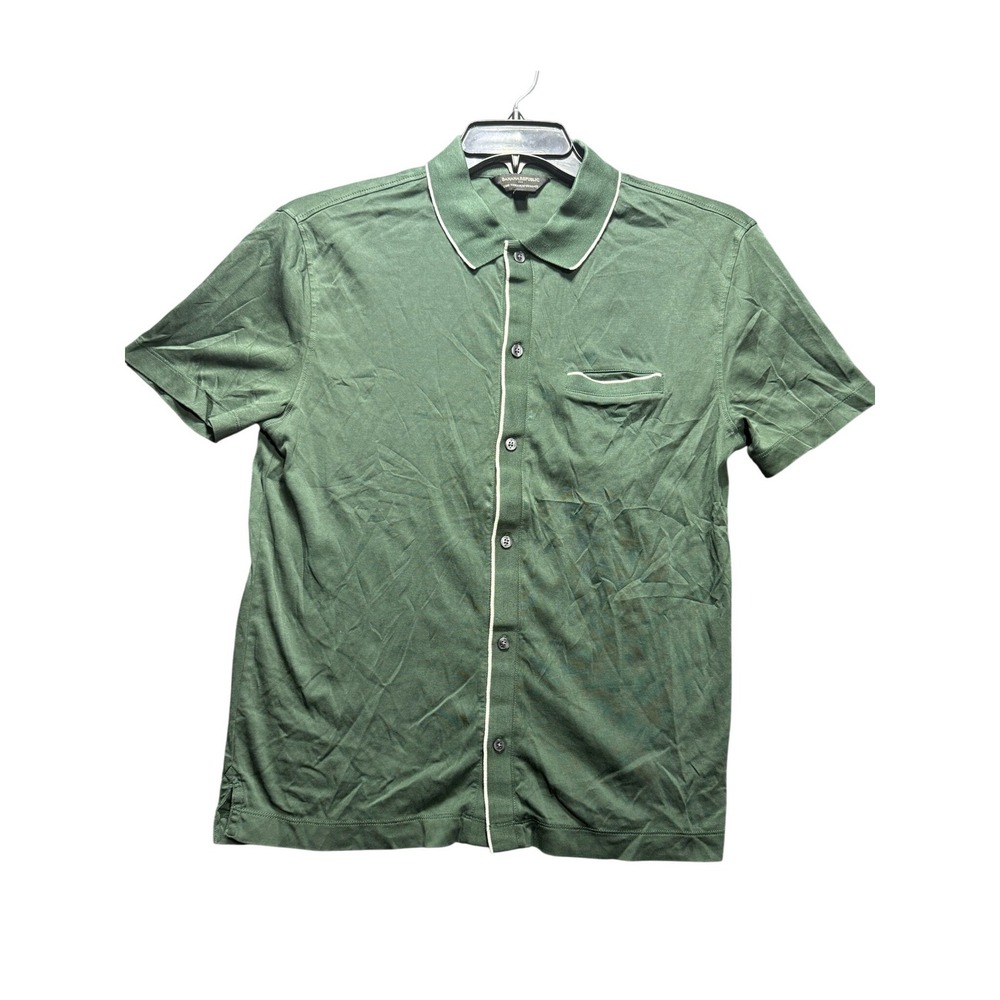 Banana Republic Luxe Touch Performance Polo Mens M Green Tipped Short Sleeve